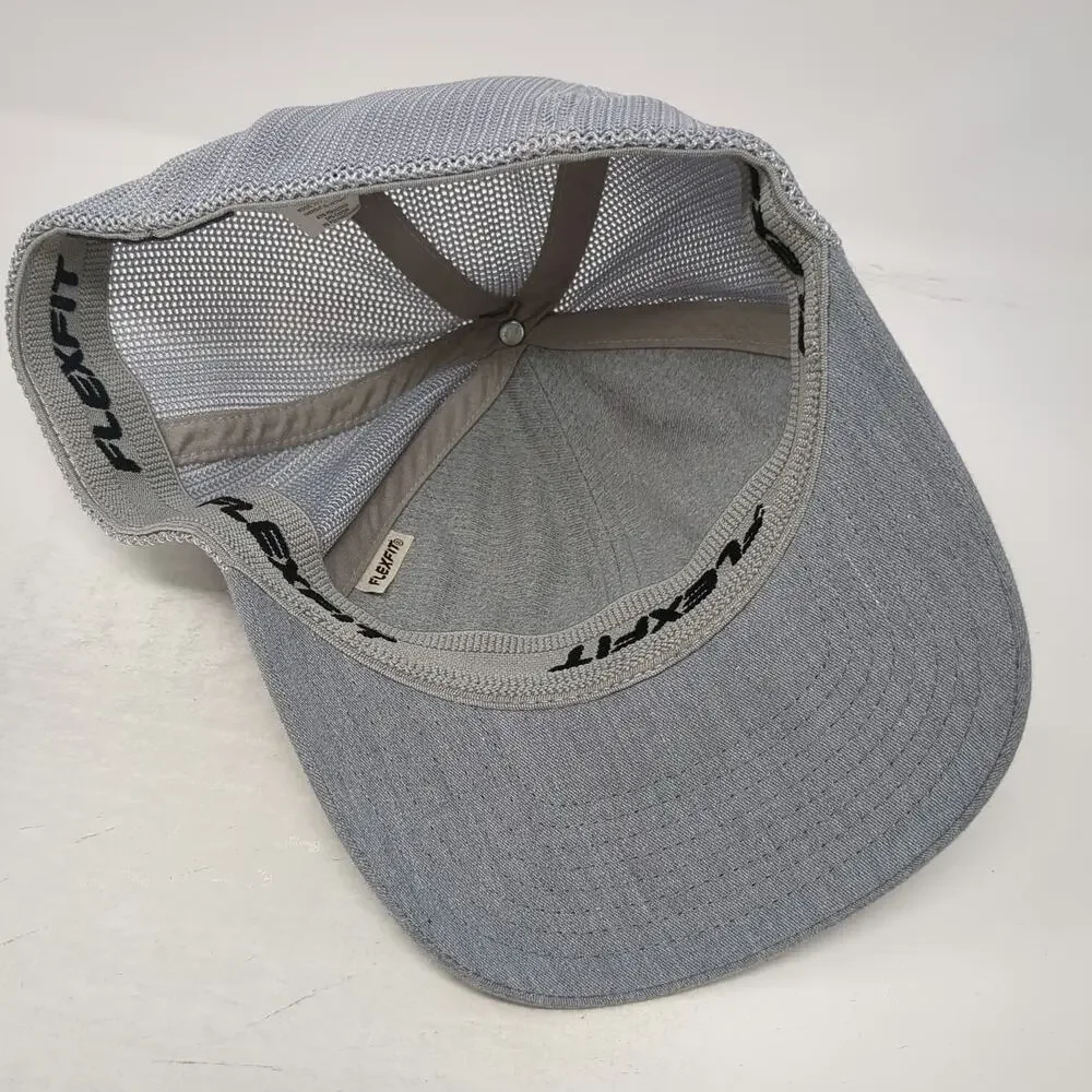 TravisMathew Baseball Cap Gray White XL Mesh Back Flexfit Hat Square Logo Patch